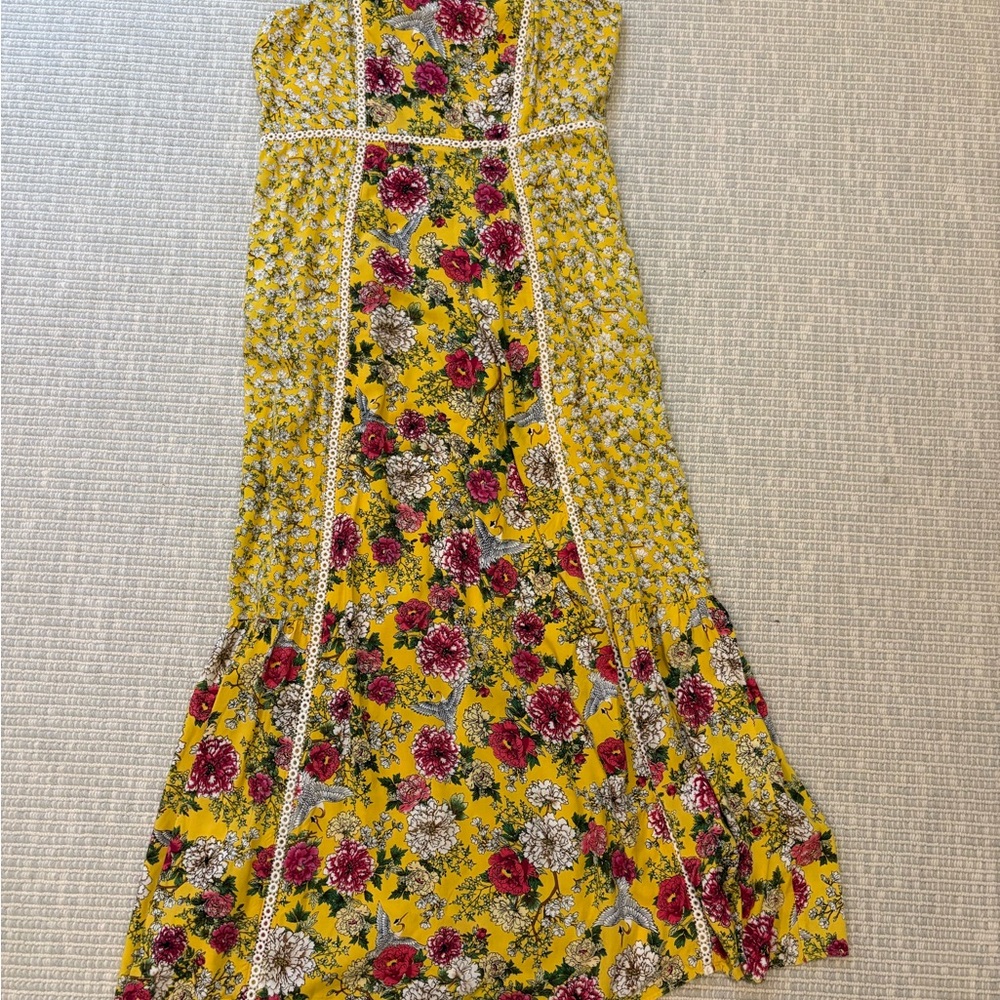 Anthropologie maxi dress Farm Rio size L yellow floral Cantonal maxi sold out - Picture 4 of 16